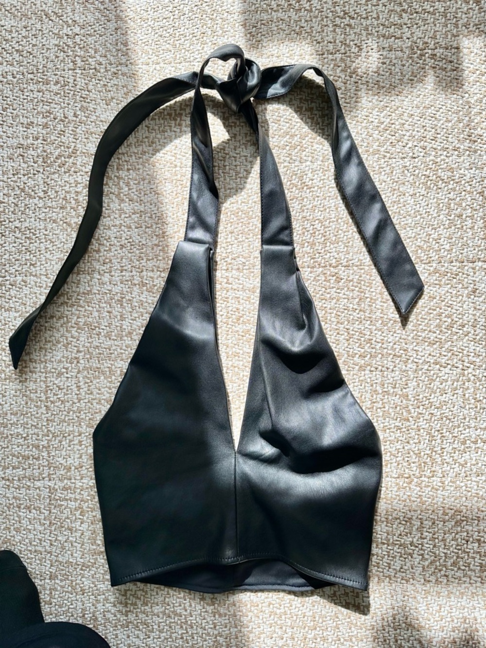 NWT! STAUD Black Faux Leather Crop Halter Top